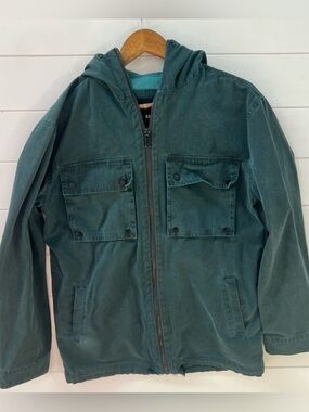 KR3W Y2K Faded Utility Hooded Jacket Skate Workwear Streetwear Coat Patina L